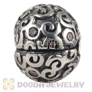 925 Sterling Silver European Fire Clip Beads With Pink CZ Stones