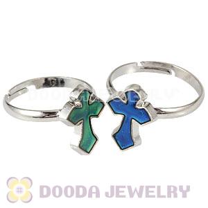 Mix Size Unisex Silver Plated Change Color Cross Finger Ring Wholesale 
