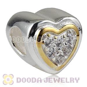 925 Sterling Silver European Heart Charms Beads With CZ Stone