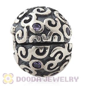 925 Sterling Silver European Fire Clip Beads With Purple CZ Stones