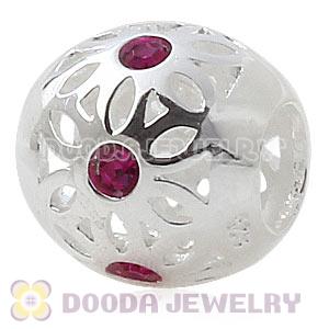European Sterling Silver Daisy For Mom Charm Beads With Pink CZ Stone