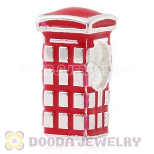 Sterling Silver European Red Telephone Box Charm Beads Wholesale