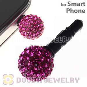 10mm Fushia Czech Crystal Ball Earphone Jack Plug For iPhone Wholesale 
