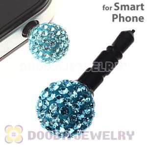 10mm Cyan Czech Crystal Ball Earphone Jack Plug For iPhone Wholesale 