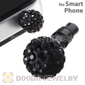 8mm Black Czech Crystal Ball Earphone Jack Plug For iPhone Wholesale 