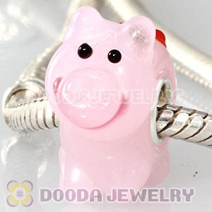 Handmade European Glass Pinky Pig Beads In 925 Silver Core Wholesale
