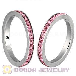 Fashion Unisex Stainless Stackable Finger Ring With Light Rose Austrian Crystal 