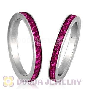 Fashion Unisex Stainless Stackable Finger Ring With Fuchsia Austrian Crystal 