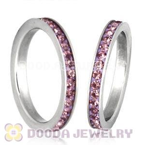 Fashion Unisex Stainless Stackable Finger Ring With Light Amethyst Austrian Crystal 