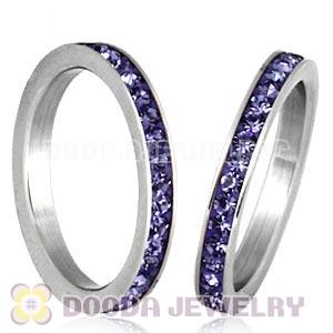Fashion Unisex Stainless Stackable Finger Ring With Tanzanite Austrian Crystal 