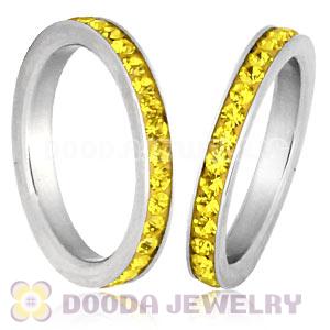 Fashion Unisex Stainless Stackable Finger Ring With Lemon Yellow Austrian Crystal 