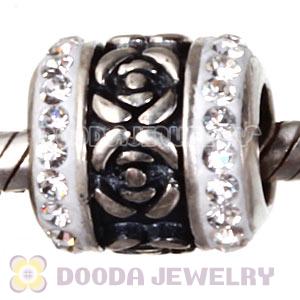 925 Sterling Silver Rose Flower Barrel Bead With Austrian Crystal 