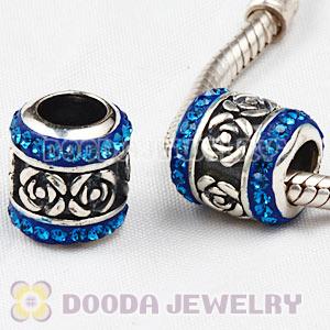 925 Sterling Silver Rose Flower Barrel Bead With Austrian Crystal 