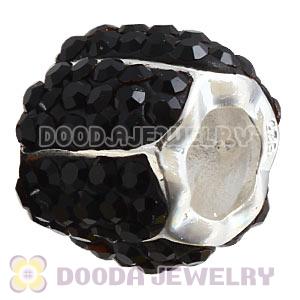 925 Sterling Silver Jeweled Petals Bead With Black Austrian Crystal 