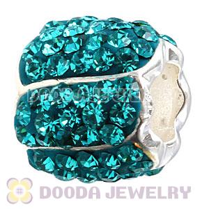 925 Sterling Silver Jeweled Petals Bead With Blue Austrian Crystal 