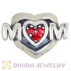 Sterling Silver European MOM Heart Bead with Light Siam Austrian Crystal