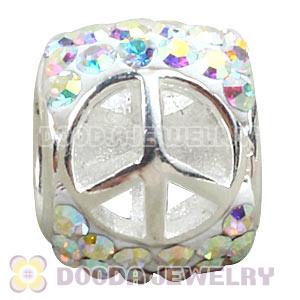 925 Sterling Silver Peace Sign Bead With Austrian Crystal 