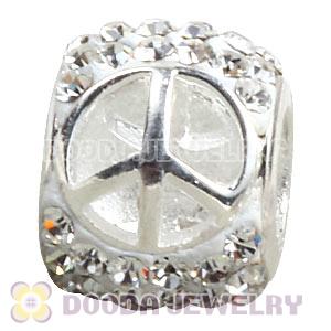 925 Sterling Silver Peace Sign Bead With White Austrian Crystal 
