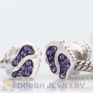Sterling Silver European Foot Bead With Purple Austrian Crystal 