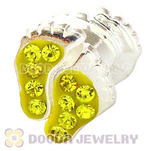 925 Sterling Silver Foot Charm Bead With Yellow Austrian Crystal 