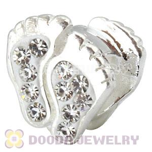 Sterling Silver European Feet Charms Bead With White Austrian Crystal 