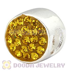 925 Sterling Silver Cylinder Beads With Yellow Austrian Crystal Wholesale
