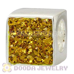 925 Sterling Silver Dice Charm Beads With Yellow Austrian Crystal Wholesale