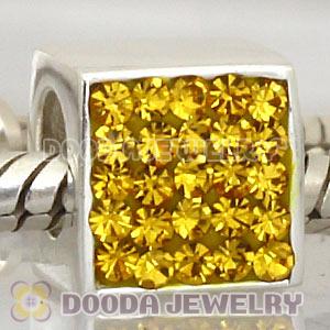 Sterling Silver European Yellow Austrian Crystal Dice Cube Beads