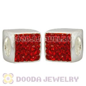 Sterling Silver European Red Austrian Crystal Dice Cube Beads
