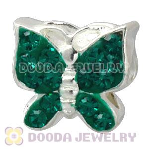 925 Sterling Silver Butterfly Charm Beads With Green Austrian Crystal 