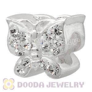 925 Sterling Silver Butterfly Charm Beads With White Austrian Crystal 
