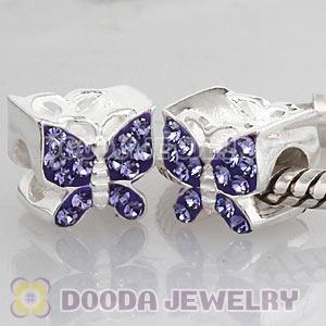 Sterling Silver European Purple Austrian Crystal Butterfly Beads Wholesale