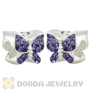 Sterling Silver European Purple Austrian Crystal Butterfly Beads Wholesale