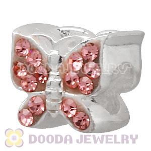 925 Sterling Silver Butterfly Charm Beads With Pink Austrian Crystal 