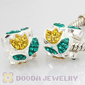 Sterling Silver European Green Austrian Crystal Tulip Beads Wholesale