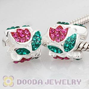 Sterling Silver European Red Austrian Crystal Tulip Beads Wholesale