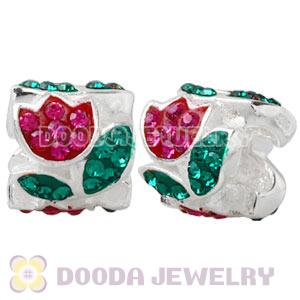 Sterling Silver European Red Austrian Crystal Tulip Beads Wholesale