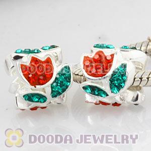 Sterling Silver European Red Austrian Crystal Tulip Beads Wholesale
