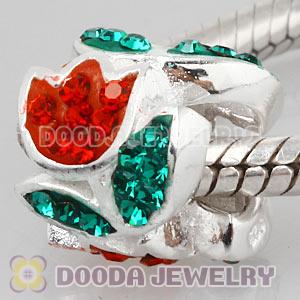 Sterling Silver European Red Austrian Crystal Tulip Beads Wholesale
