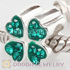 Sterling Silver European Green Austrian Crystal Four Leaf Clover Beads Wholesale