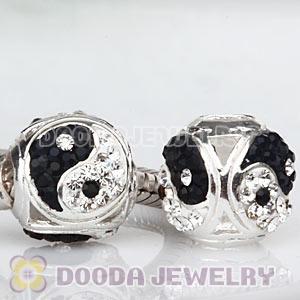 Sterling Silver European Yin Yang Charm Bead With Austrian Crystal Wholesale