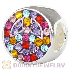 925 Sterling Silver European Peace Charm Beads With Austrian Crystal Wholesale