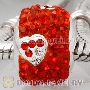 Sterling Silver European Red Austrian Crystal Beads With Heart Wholesale