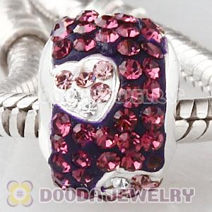 925 Sterling Silver Charm Beads With Heart Lilac Austrian Crystal 