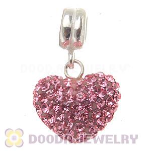 Sterling Silver European Dangle Pink Austrian Crystal Heart Charm Beads