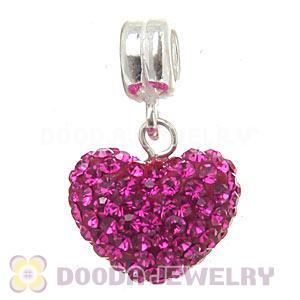 Sterling Silver European Dangle Fushia Austrian Crystal Heart Charm Beads