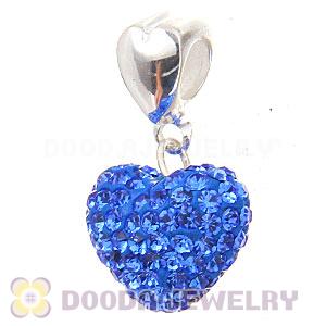 Sterling Silver European Dangle Blue Austrian Crystal Heart Charm Beads