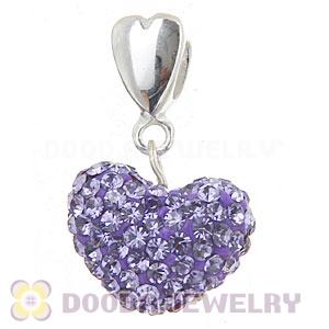 Sterling Silver European Dangle Purple Austrian Crystal Heart Charm Beads