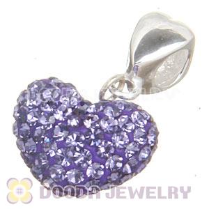 Sterling Silver European Dangle Purple Austrian Crystal Heart Charm Beads