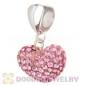 Sterling Silver European Dangle Pink Austrian Crystal Heart Charm Beads